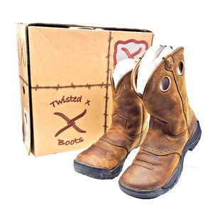 Twisted X Women's Leather Cowboy Work Boots Distressed Saddle K Toe Size 10M
